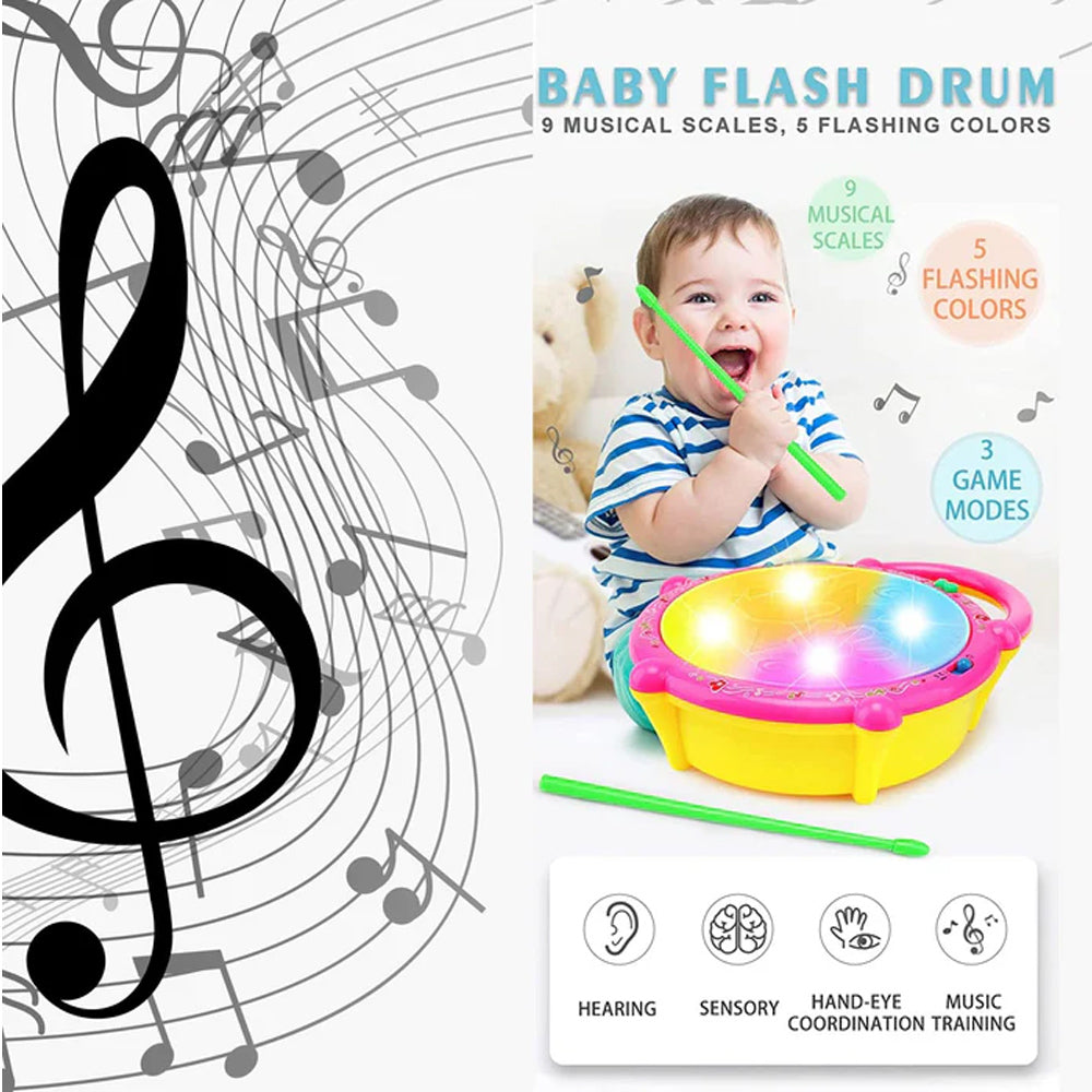 Flash Drum Toys for Kids with Light & Musical Sound Colorful Plastic